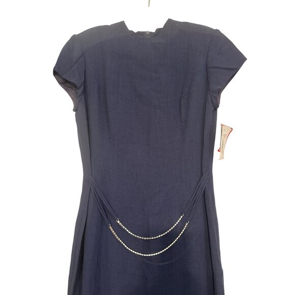 David Warren New York Navy Midi Dress W/ Rhinestone Detail & Cap Sleeves Size 12 - Picture 2 of 6